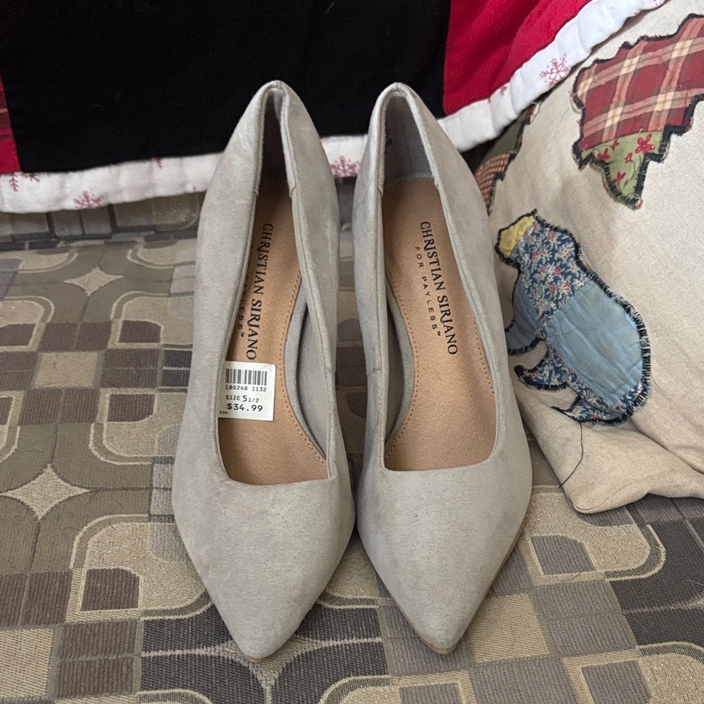 Christian Siriano Light Gray Suede Heels